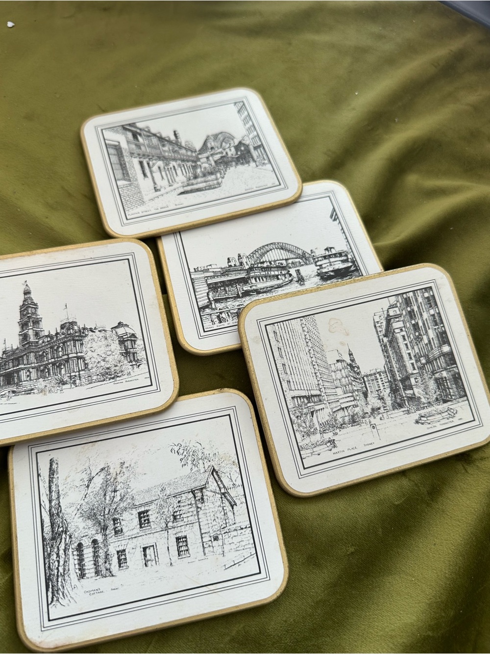 Set of 6 Vintage Style Scenic Coasters — Black & White Sketches - Picture 3 of 4